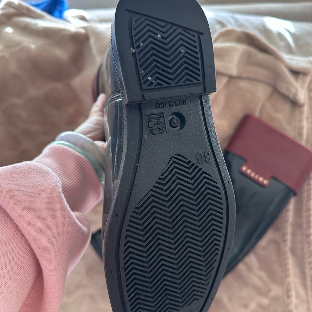 Celine Navy Rubber Rain Boots Burgundy Leather Trim Logo Size 36 Made in Italy - Picture 6 of 8